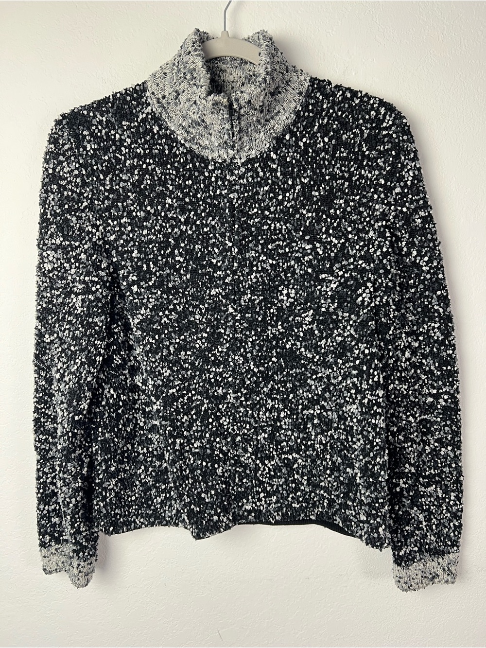 Jamie Kreitman New York Black White Gray Marled Popcorn Textured Zipper Cardigan